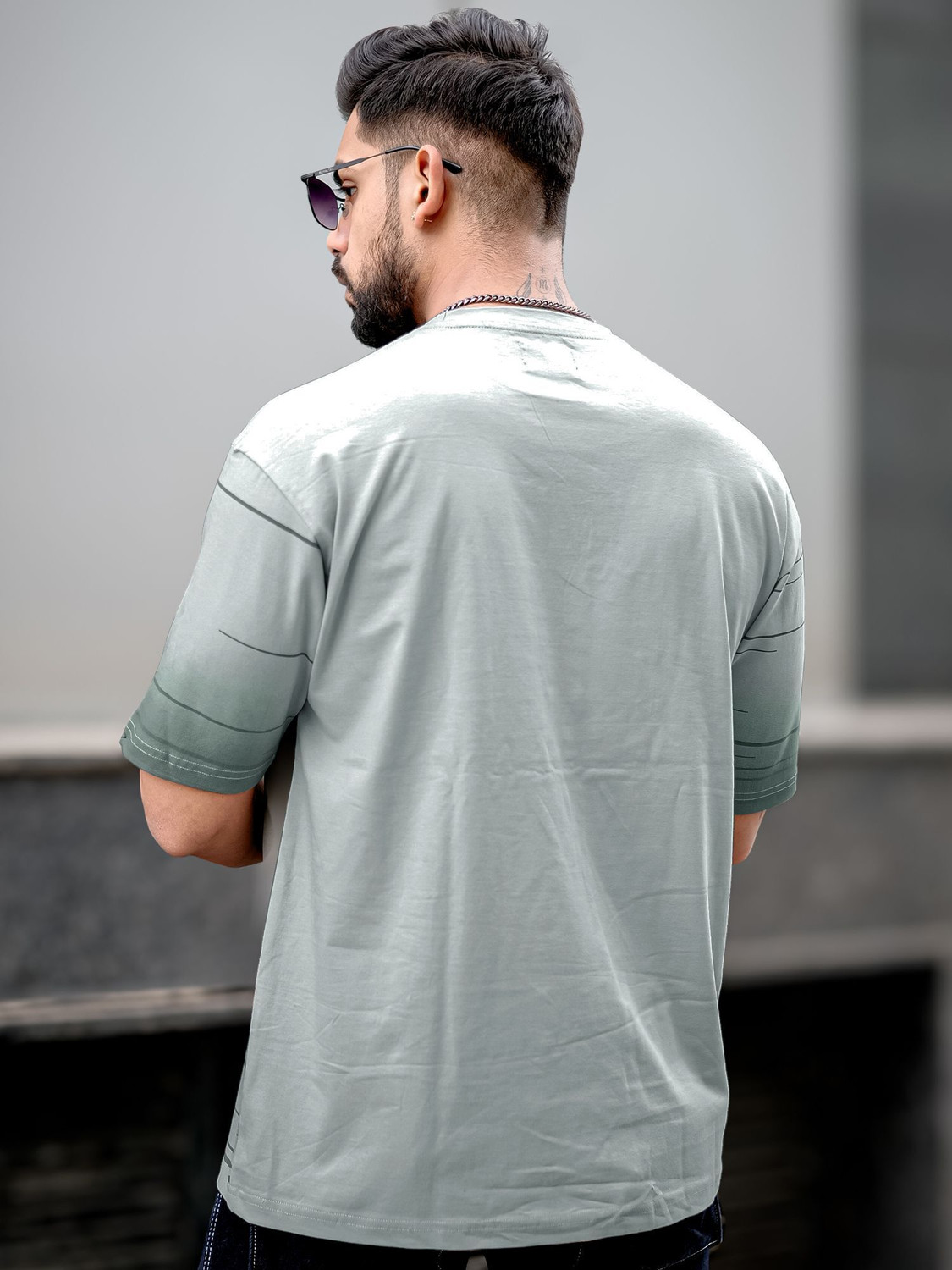 Image of MANIAC Men Printed Round Neck Cotton Blend Grey T-Shirt