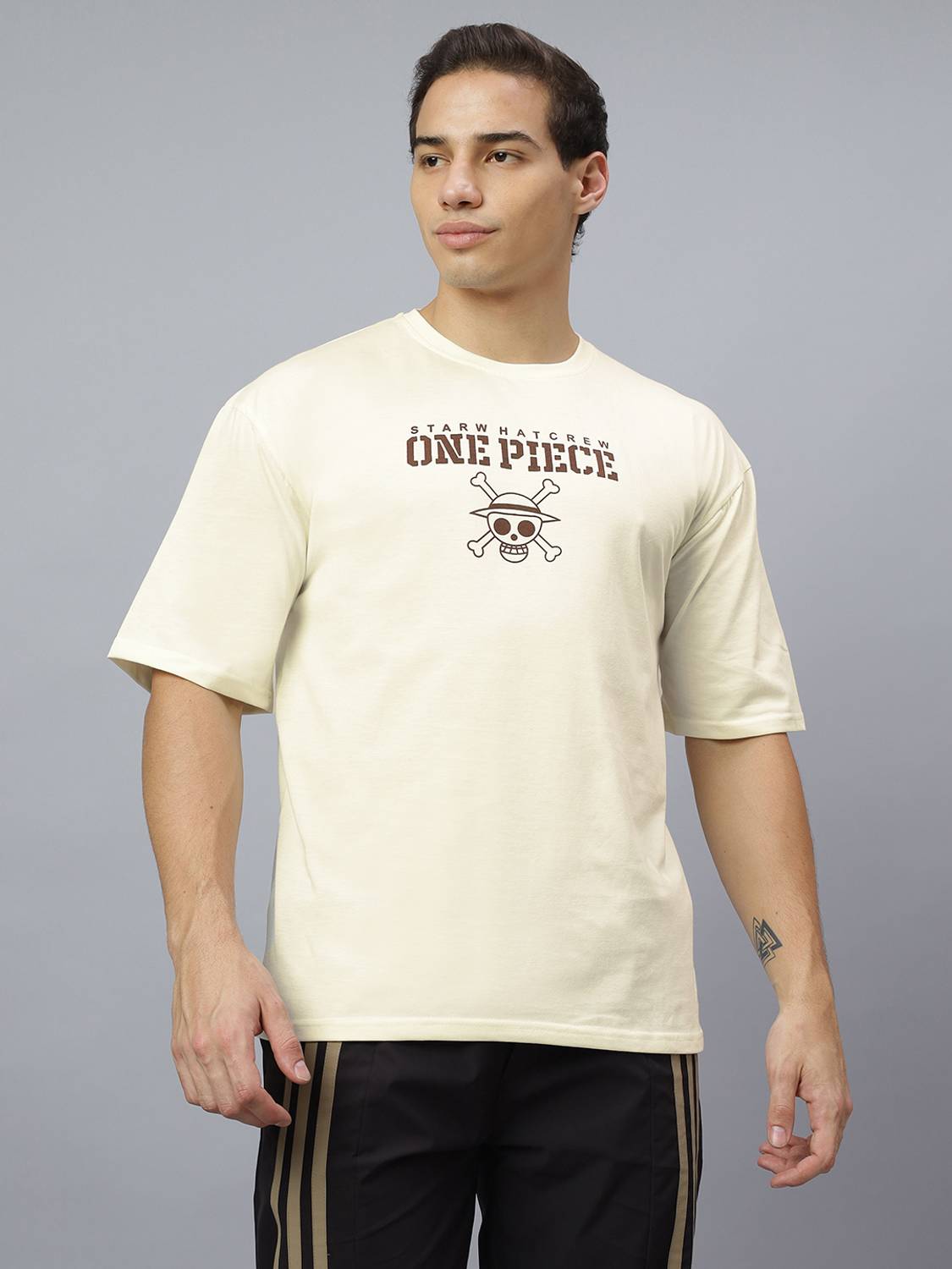 Crazybee CB Printed Men Round Neck Beige T-Shirt - Image 2