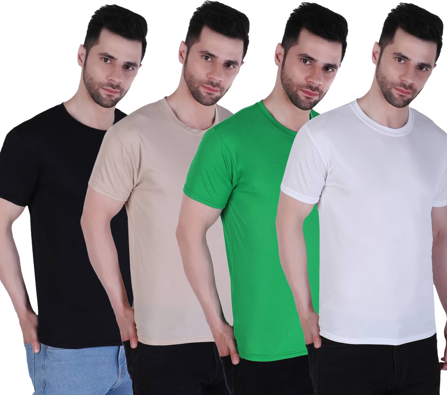 PICKURTEE Pack of 4 Men Solid Round Neck Polyester Multicolor T-S