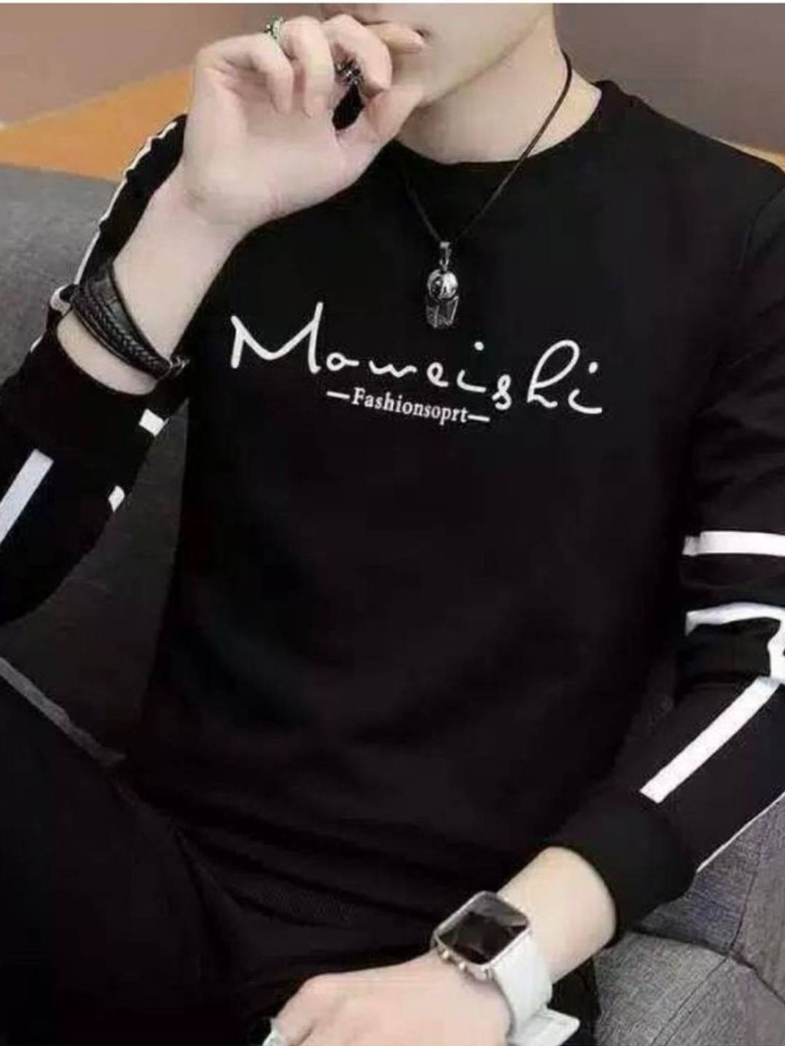 BRIGHTKRAFTS Printed Men Round Neck Black T-Shirt