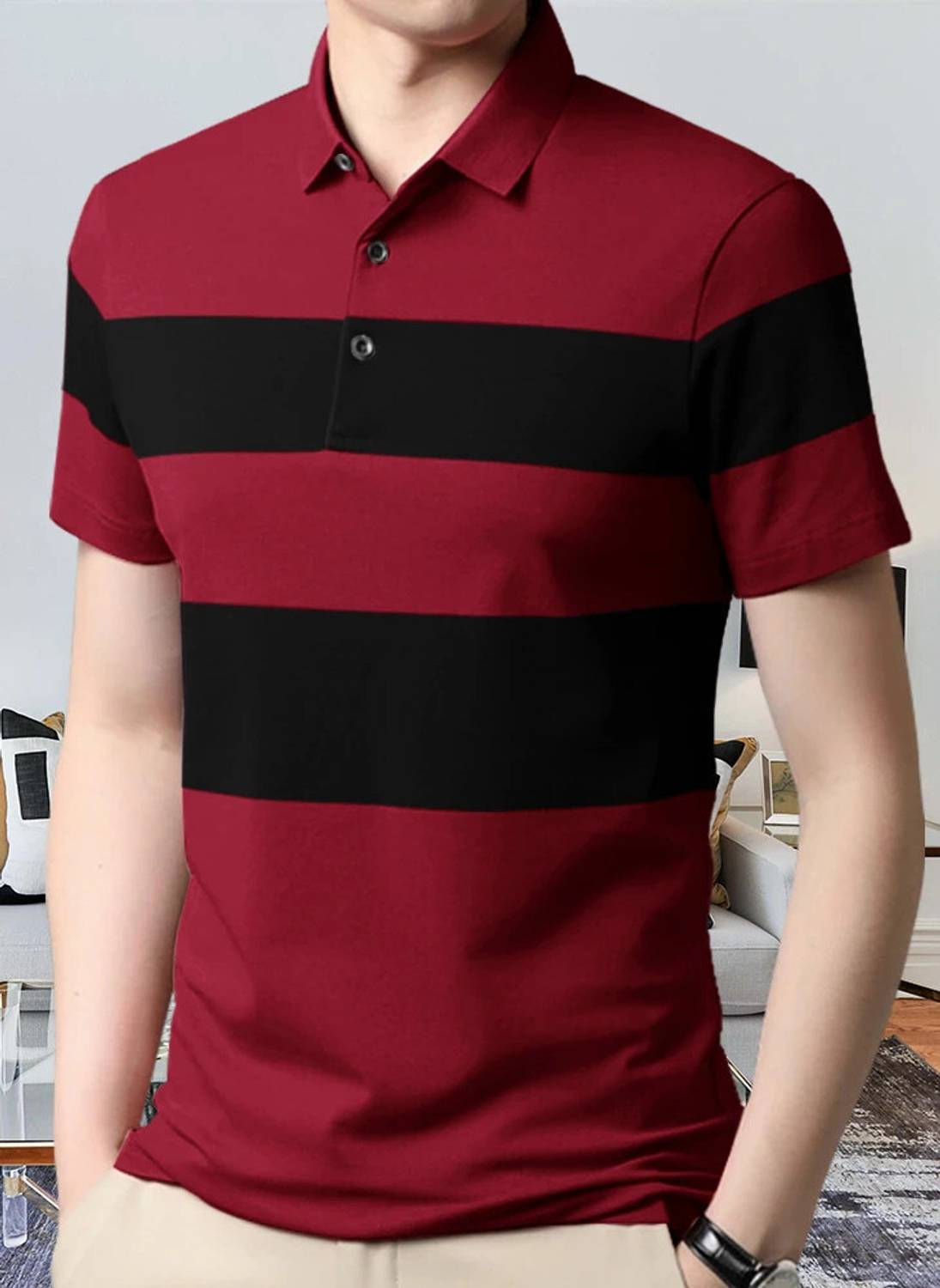 BELACHY Colorblock Men Polo Neck Red T-Shirt