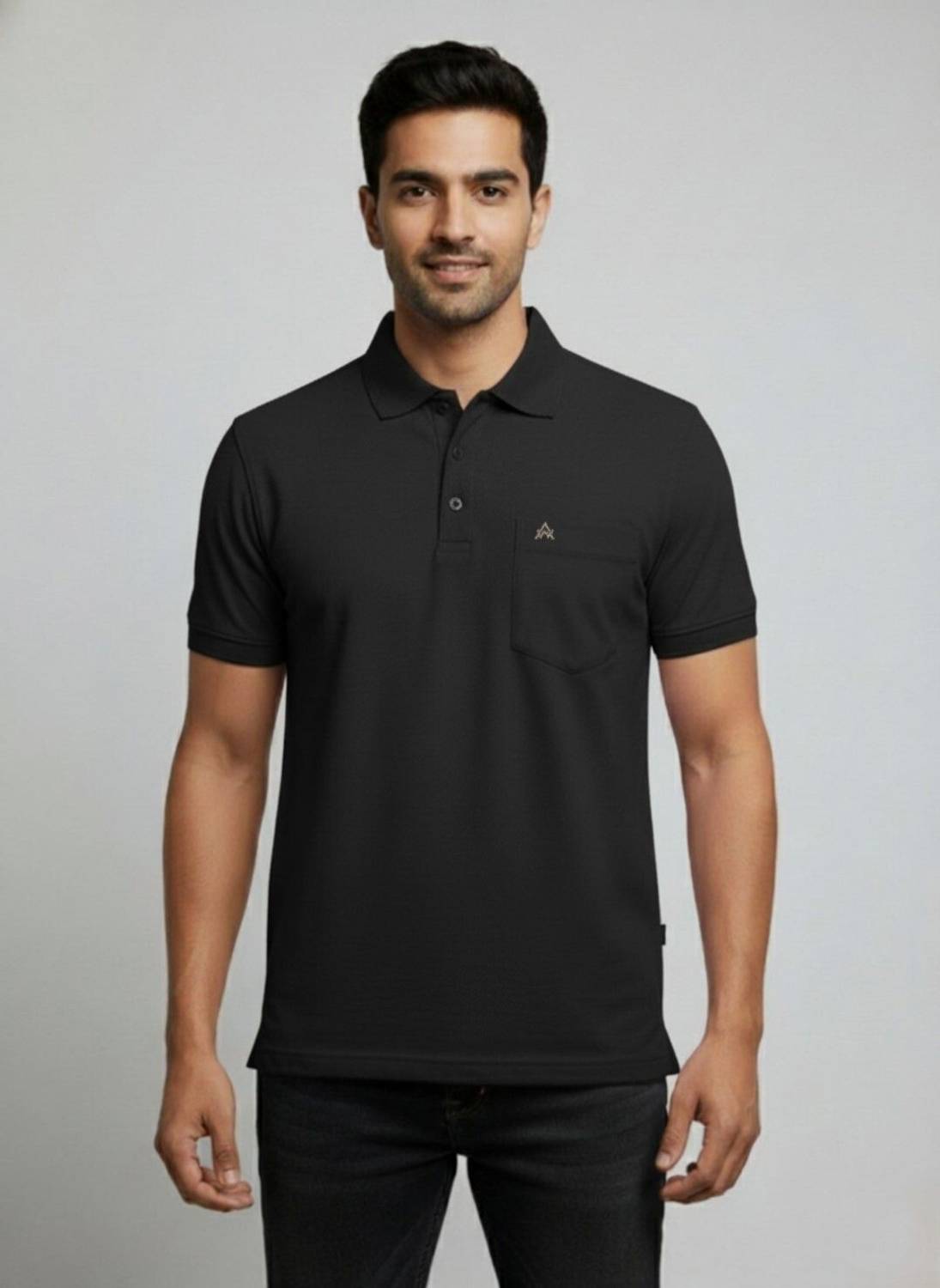AWIBE Solid Men Polo Neck Black T-Shirt
