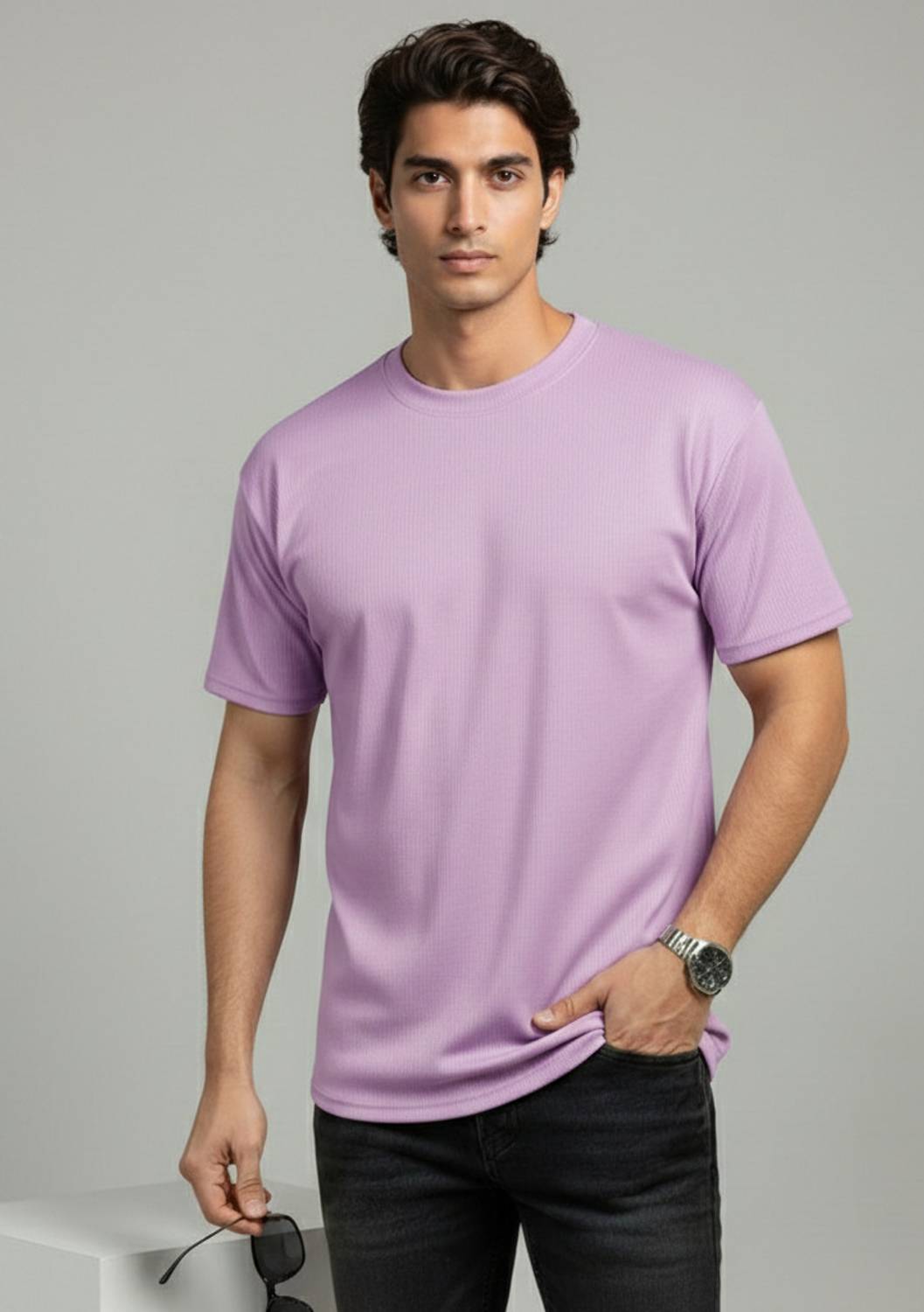 METRONAUT Self Design Men Round Neck Polyester Purple T-Shirt