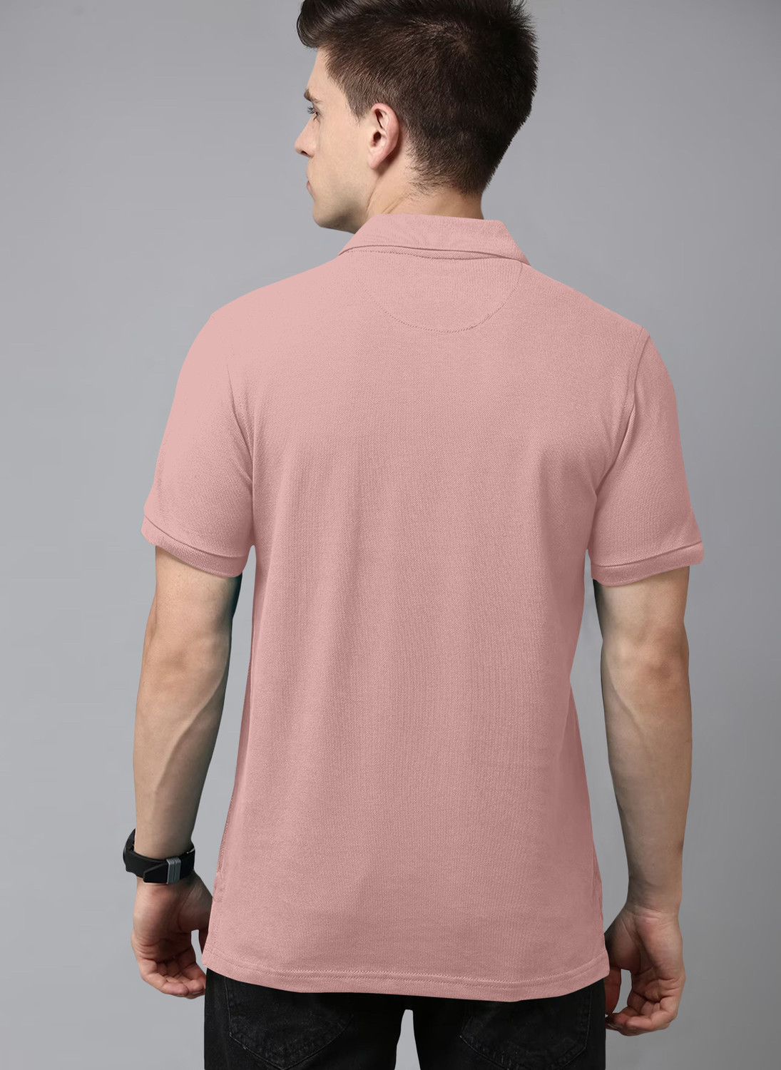 Image of Triptee Solid Men Polo Neck Pink T-Shirt