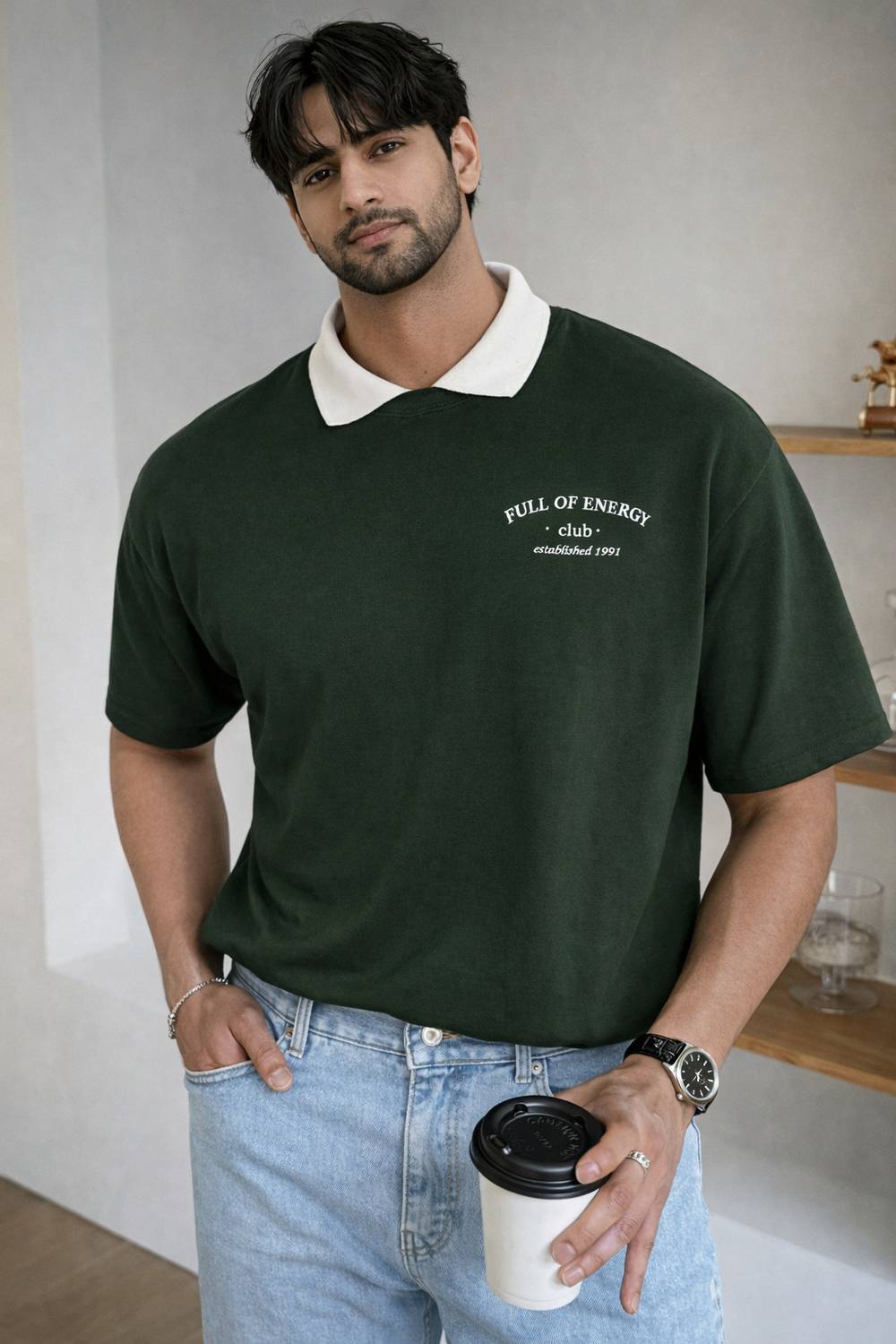 TrendsTalk Men Dark Green Polo Neck T-Shirt - Image 1