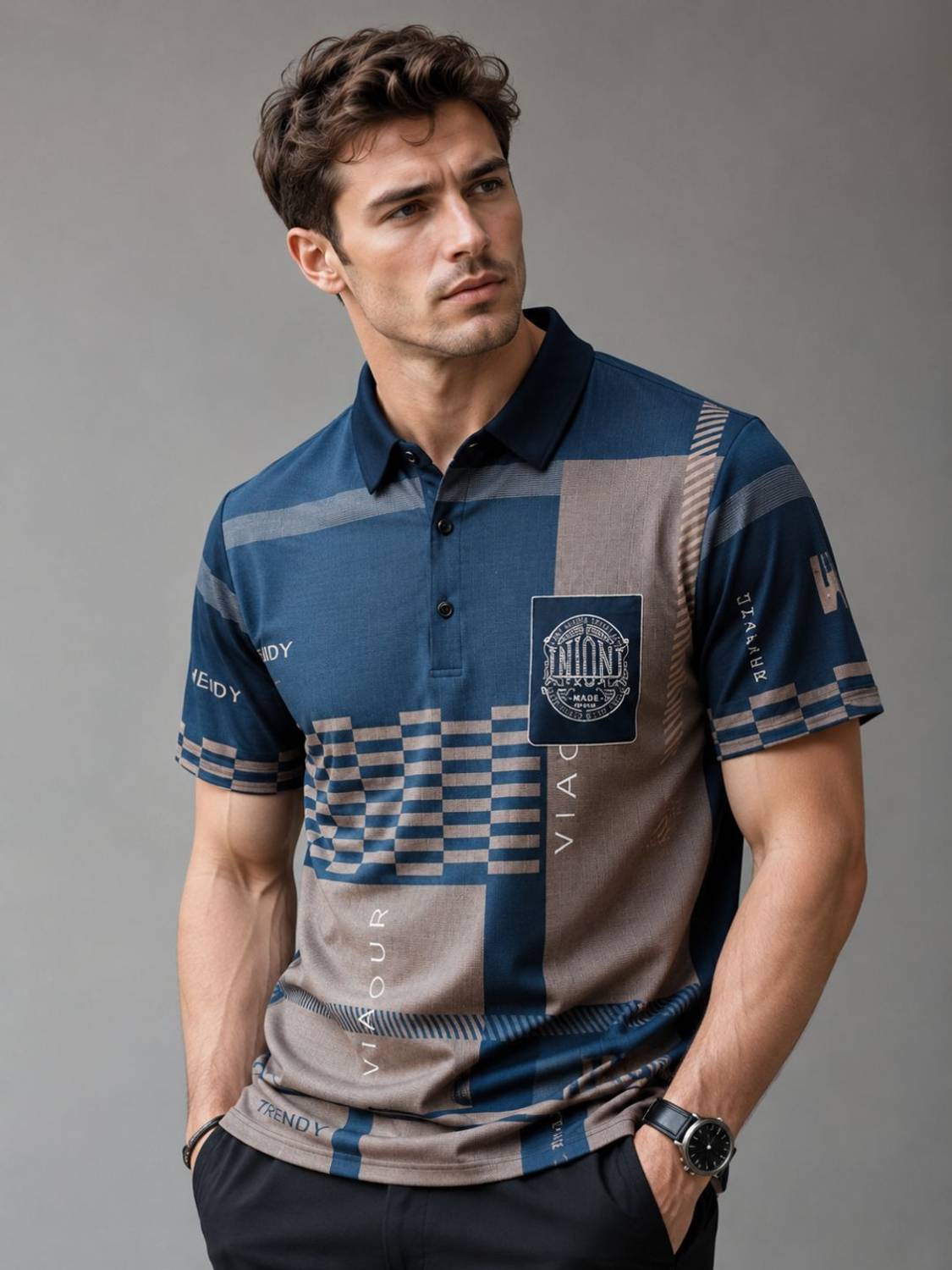 AKWINGS Printed Men Polo Neck Blue, Brown, Black T-Shirt