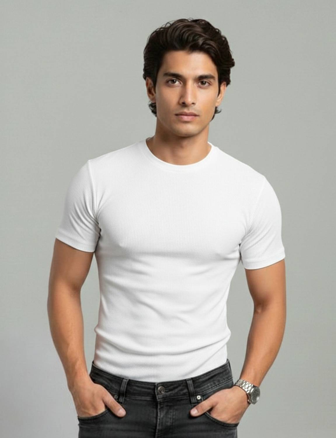 METRONAUT Solid Men Round Neck Polyester White T-Shirt