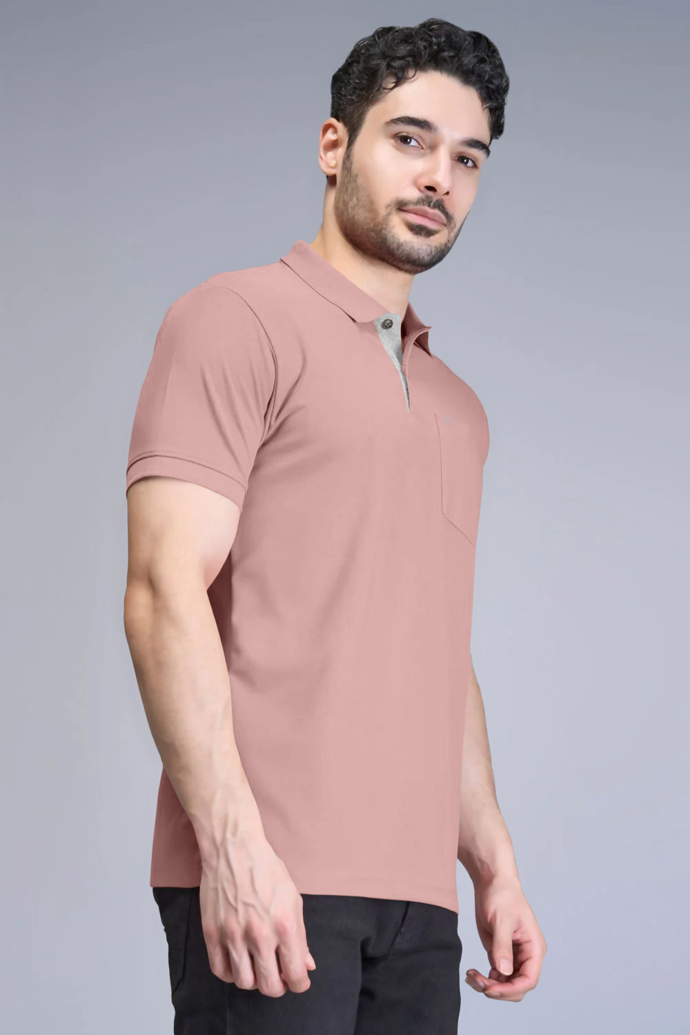 Image of Triptee Solid Men Polo Neck Pink T-Shirt