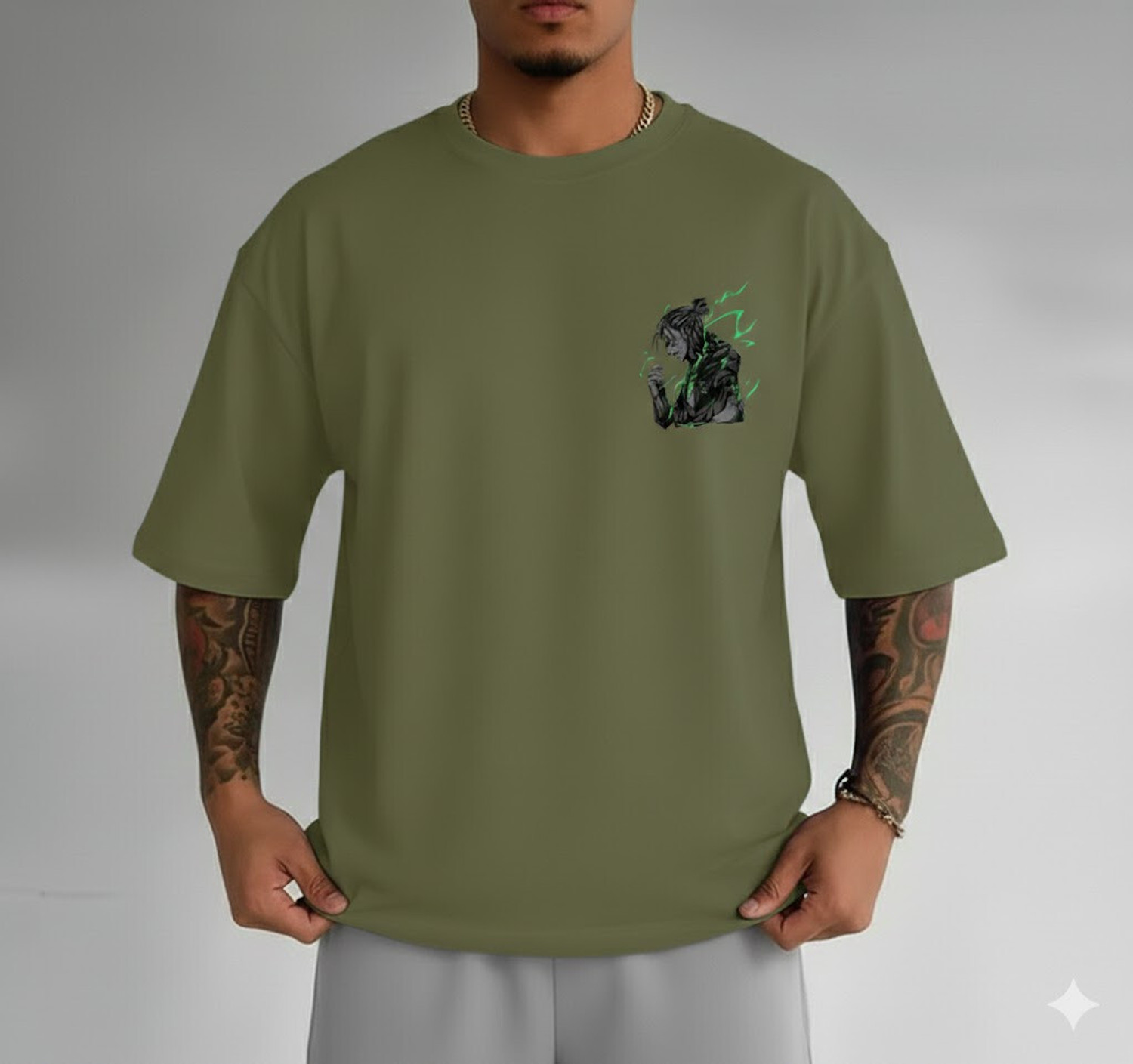 Image of HIPHOPFASHION Self Design Men Round Neck Green T-Shirt