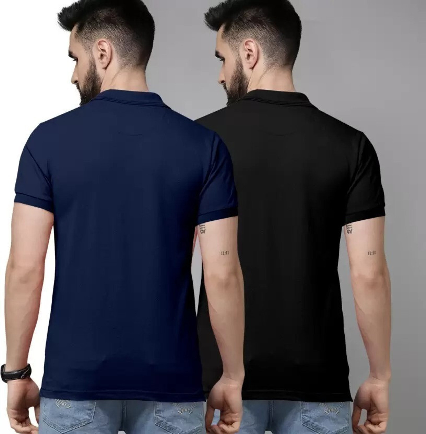 Image of balker merka Solid Men Polo Neck Black T-Shirt