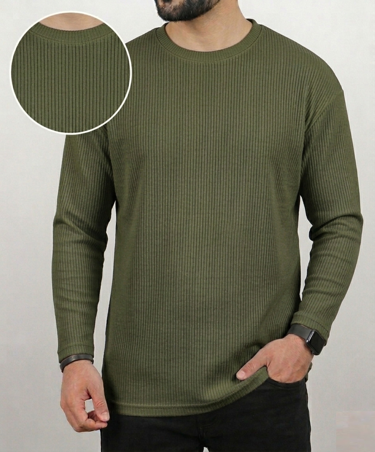 Image of Magpy Self Design Men Round Neck Dark Green T-Shirt