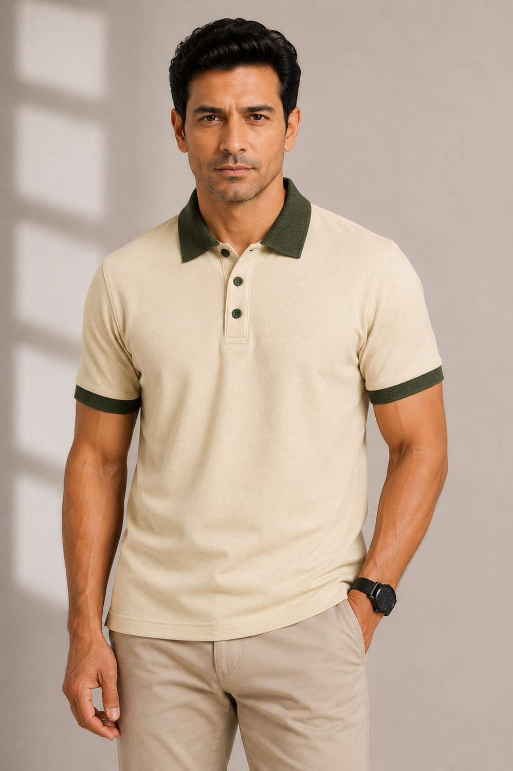 Image of Rikaro Self Design Men Polo Neck Multicolor T-Shirt