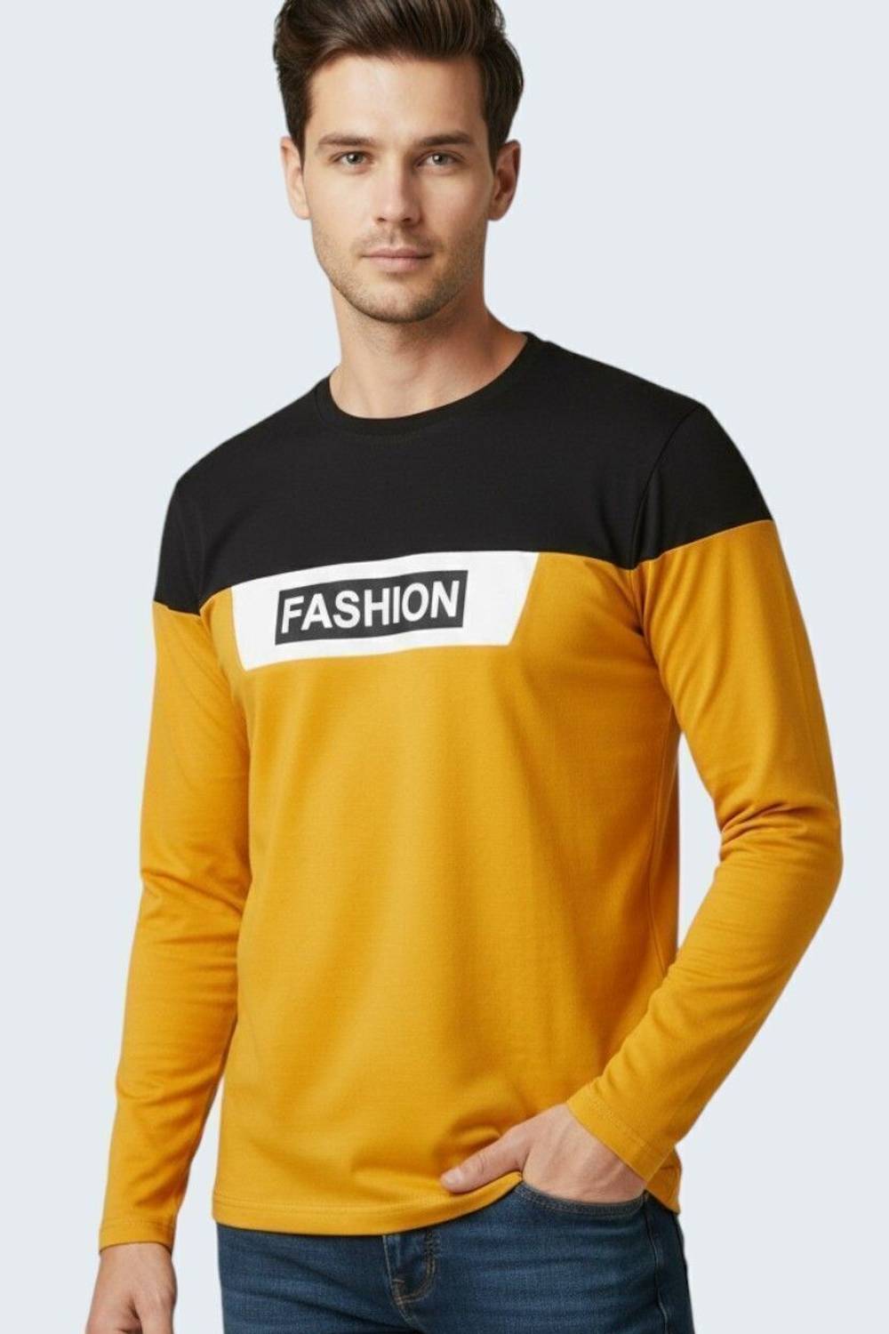 CROSSSTICH Men Printed Round Neck Cotton Blend White, Black, Yell