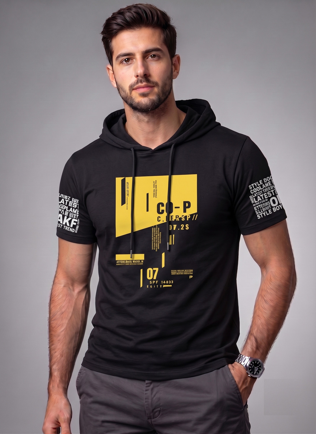 Image of V2 BOYS Men Printed Hooded Neck Polyester Multicolor T-Shirt