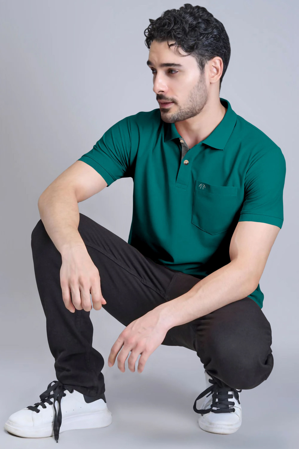 Image of Triptee Solid Men Polo Neck Green T-Shirt