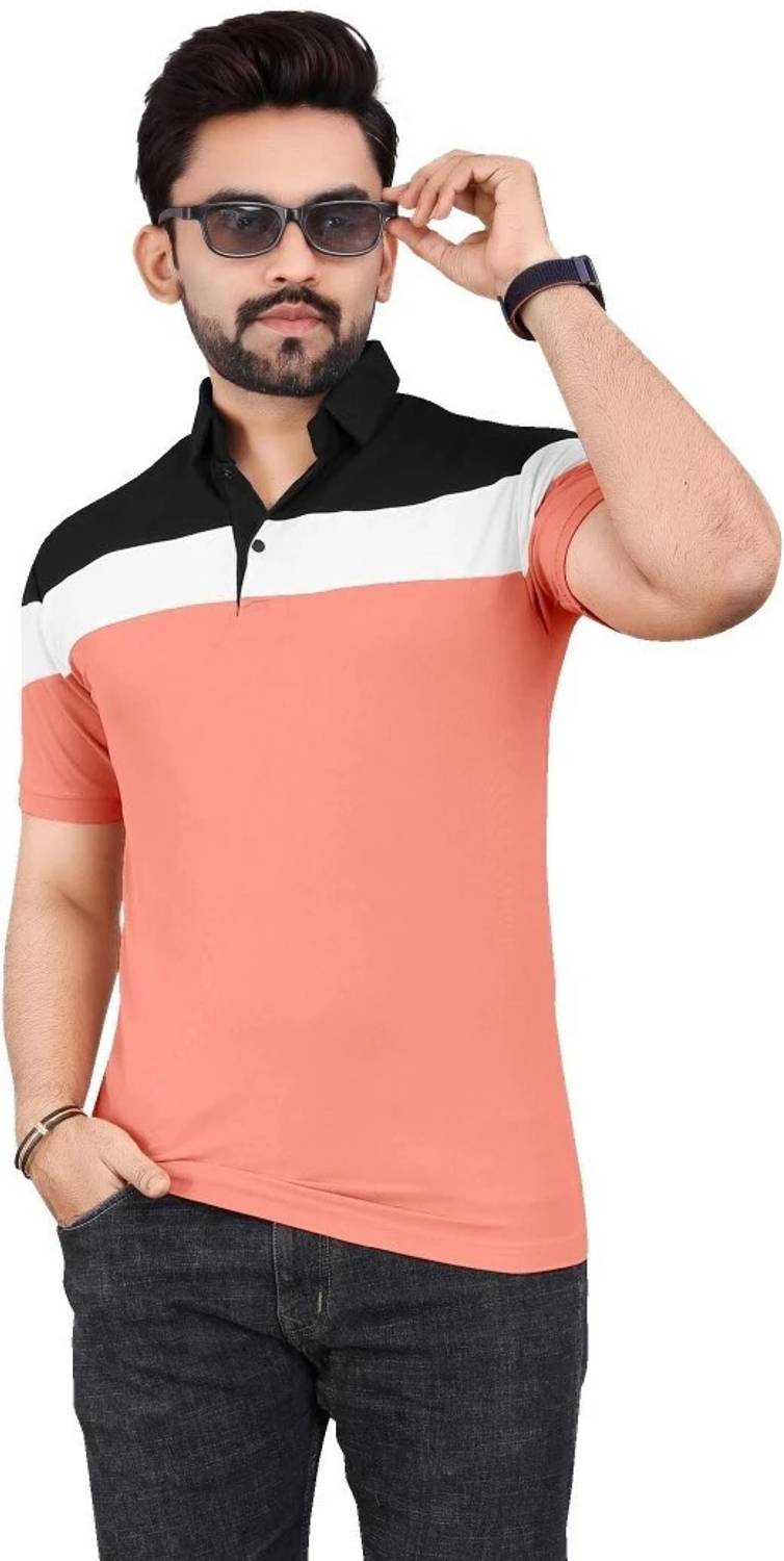 rggarment Men Colorblock Polo Neck Cotton Blend Multicolor T-Shir