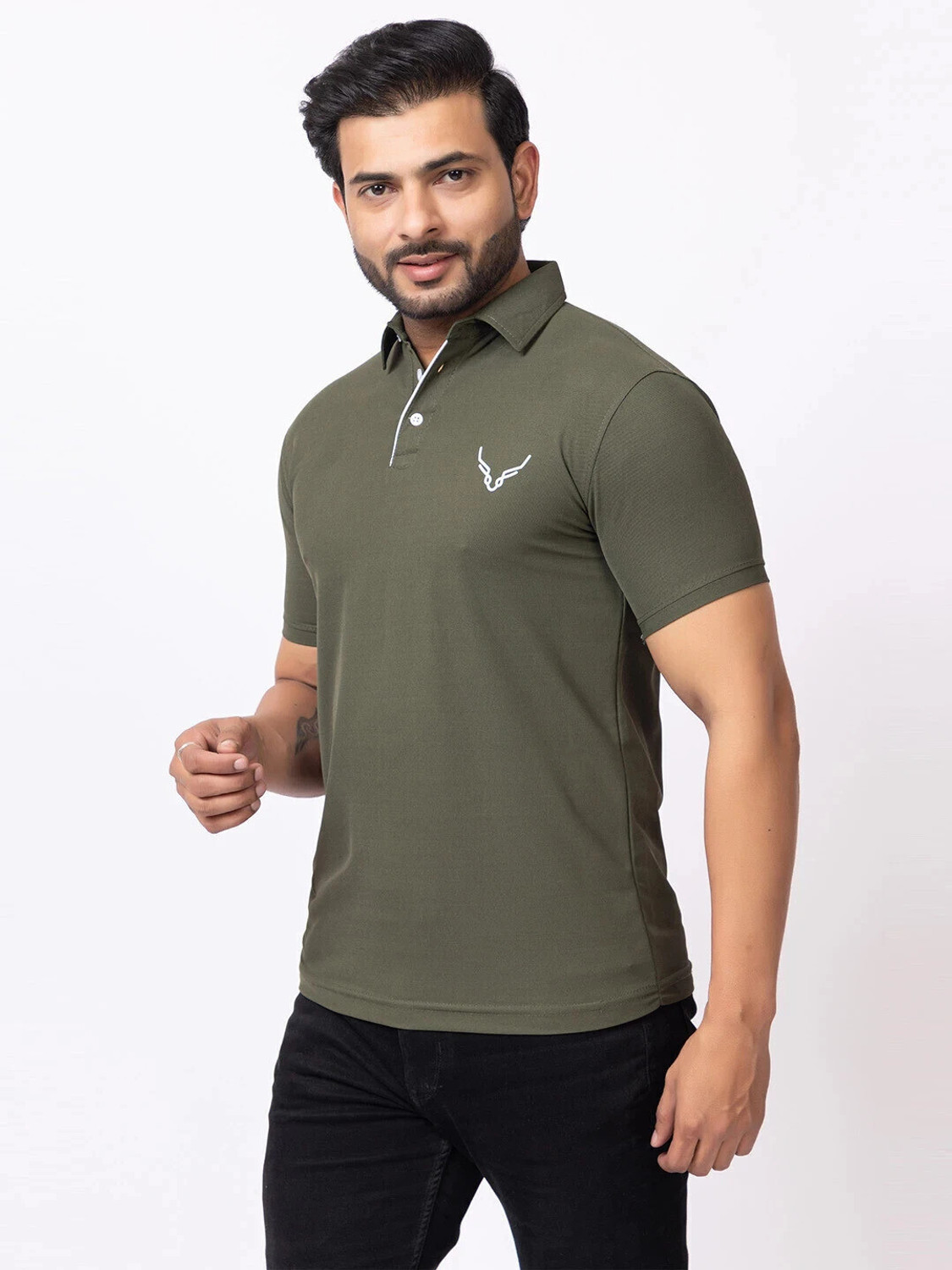 Image of BUFFARO Solid Men Polo Neck Green T-Shirt