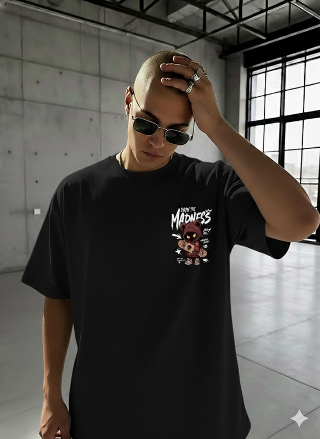 Image of HIPHOPFASHION Self Design Men Round Neck Black T-Shirt