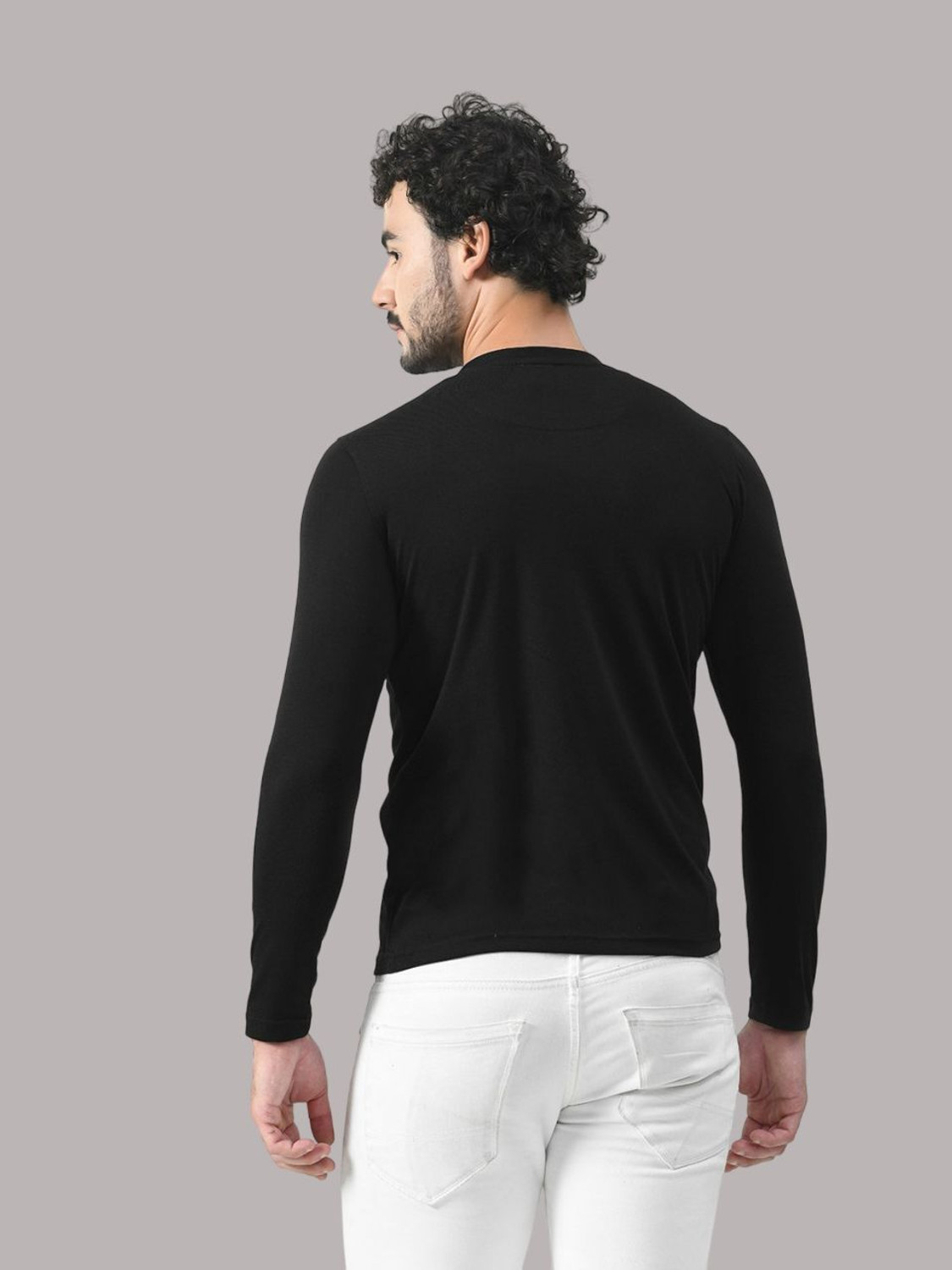 Image of Lawful Casual Solid Men Henley Neck Black T-Shirt