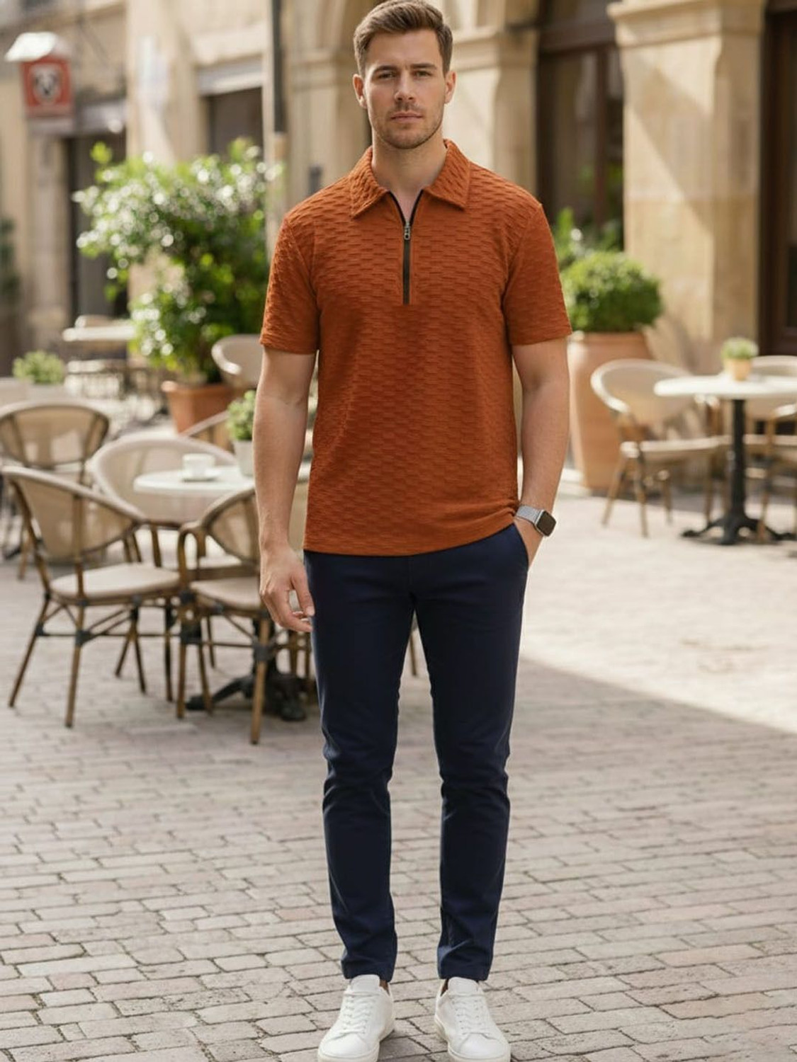 Image of FARROWX Self Design Men Orange T-Shirt