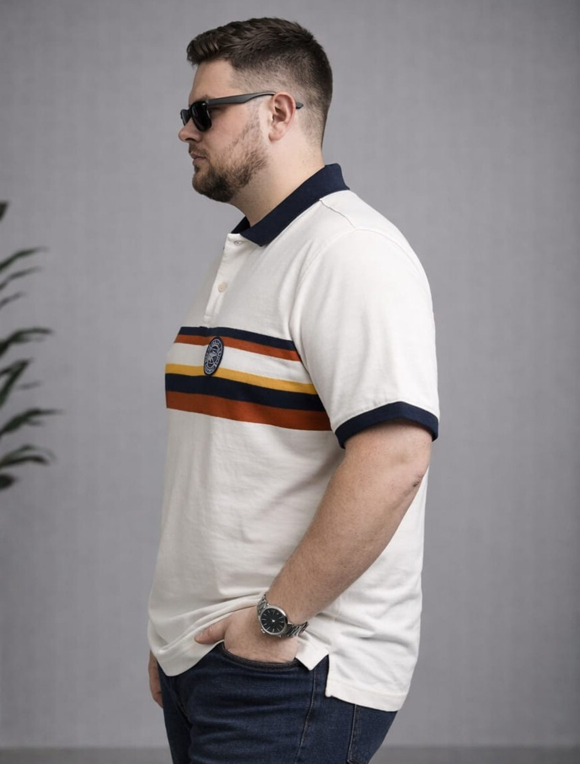 Image of Austivo Striped Men Polo Neck White T-Shirt