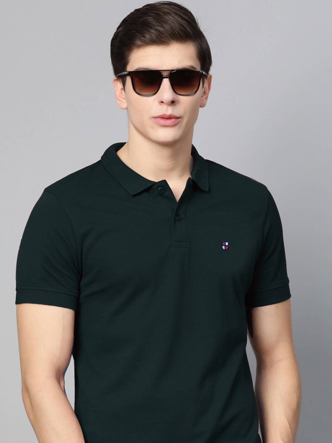 ADORATE Solid Men Polo Neck Dark Green T-Shirt