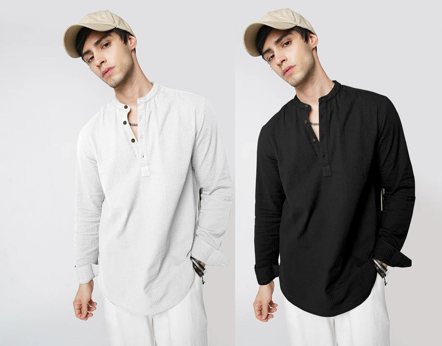 Image of COMBRAIDED Men Self Design Casual White, Black Shirt