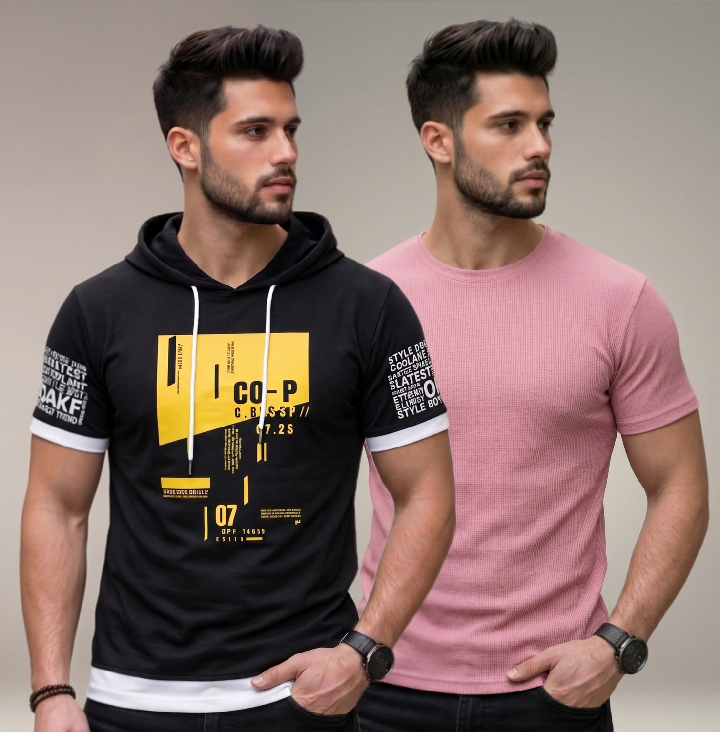 Image of V2 BOYS Men Printed Hooded Neck Polyester Multicolor T-Shirt