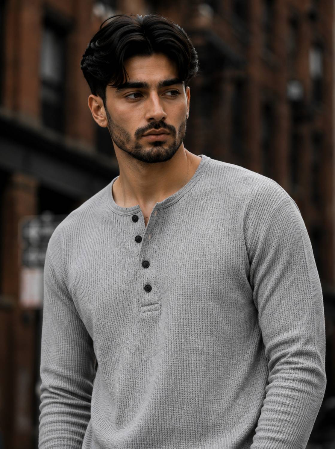 NOOK Men Grey Henley Neck T-Shirt
