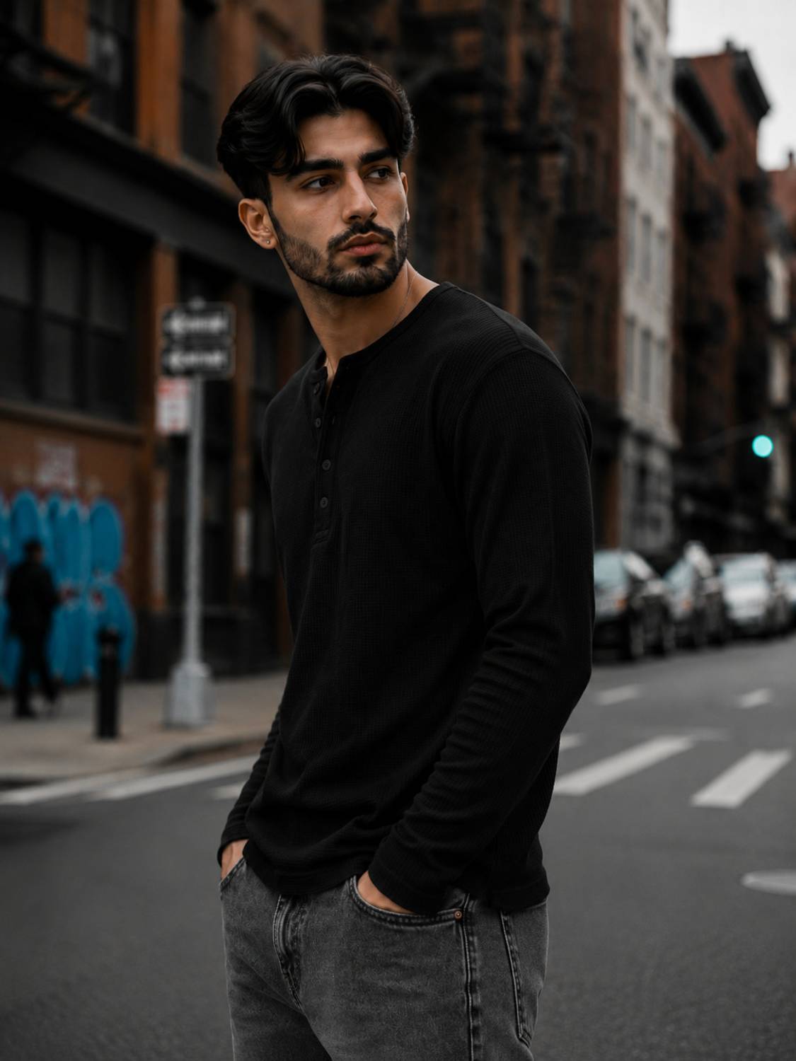 NOOK Men Henley Neck Black T-Shirt - Image 3