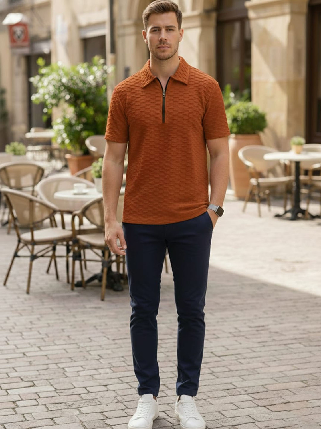 Image of FARROWX Self Design Men Orange T-Shirt