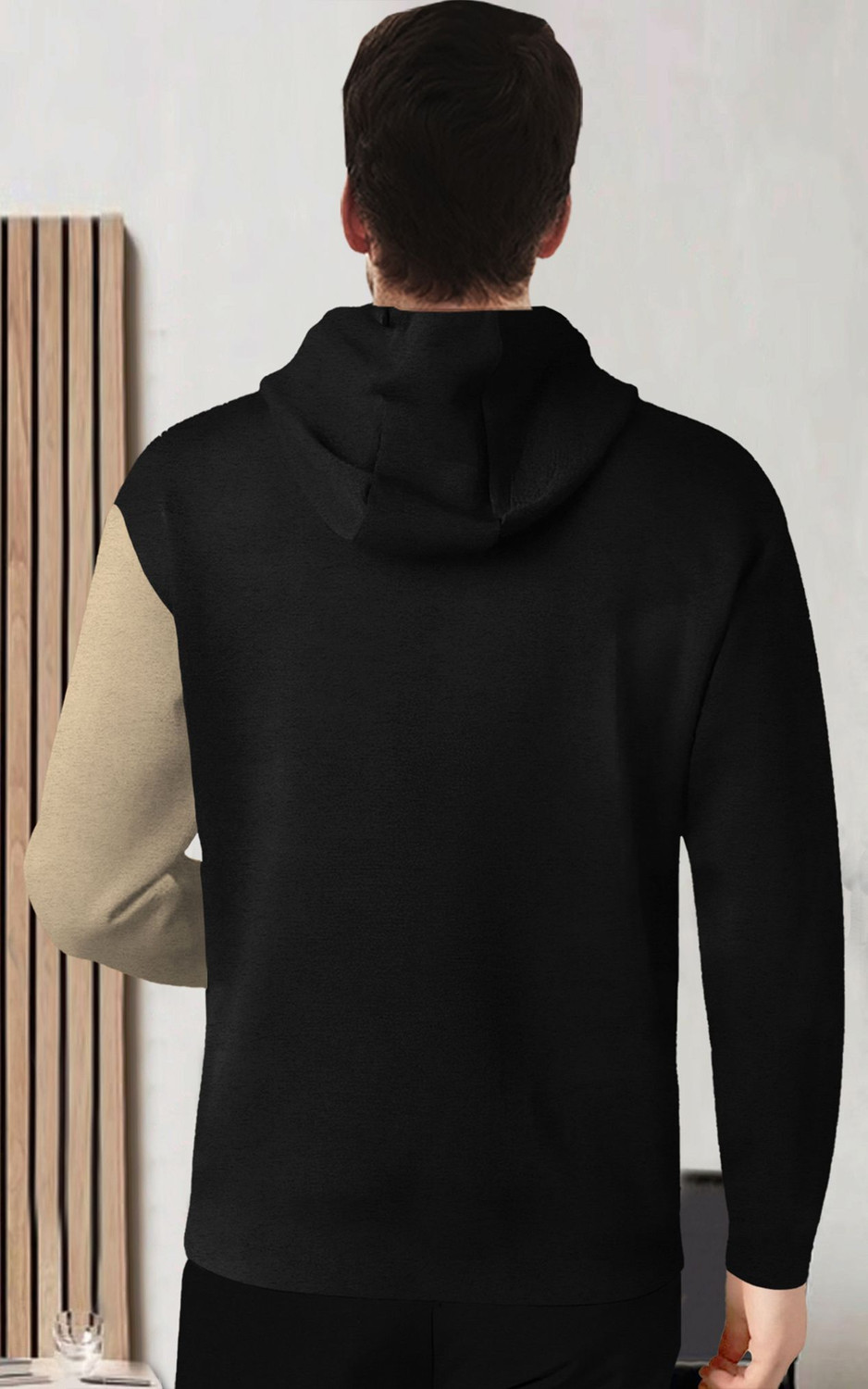 Image of BLIVE Printed Men Hooded Neck Black, Beige T-Shirt