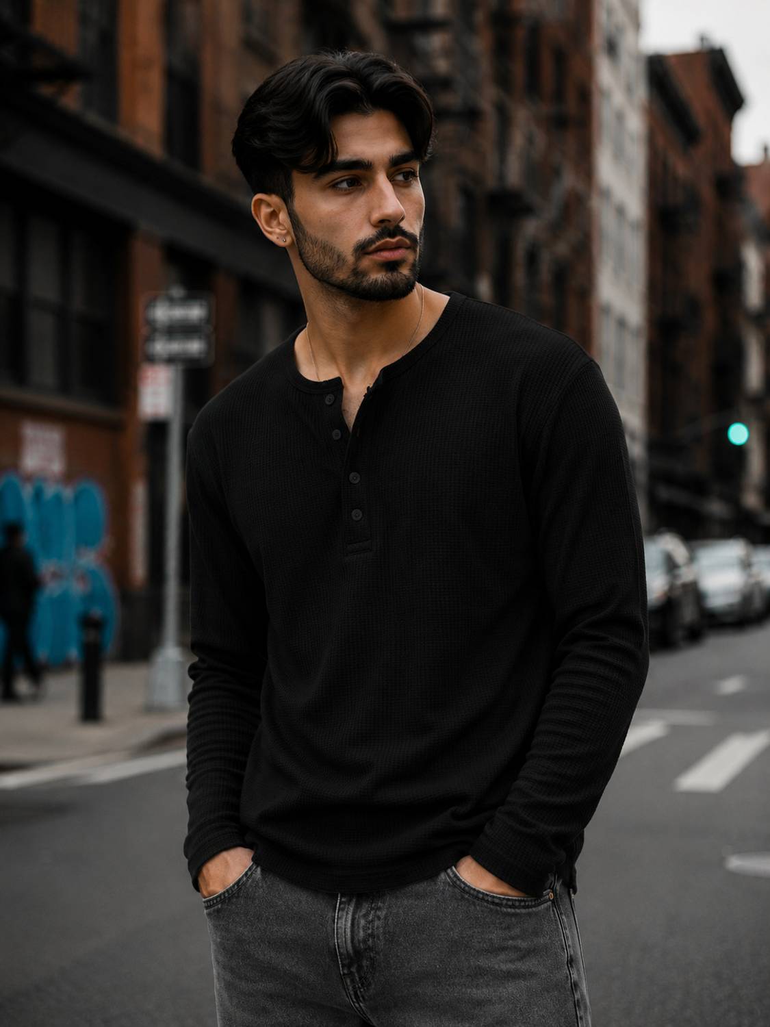 NOOK Men Henley Neck Black T-Shirt - Image 1