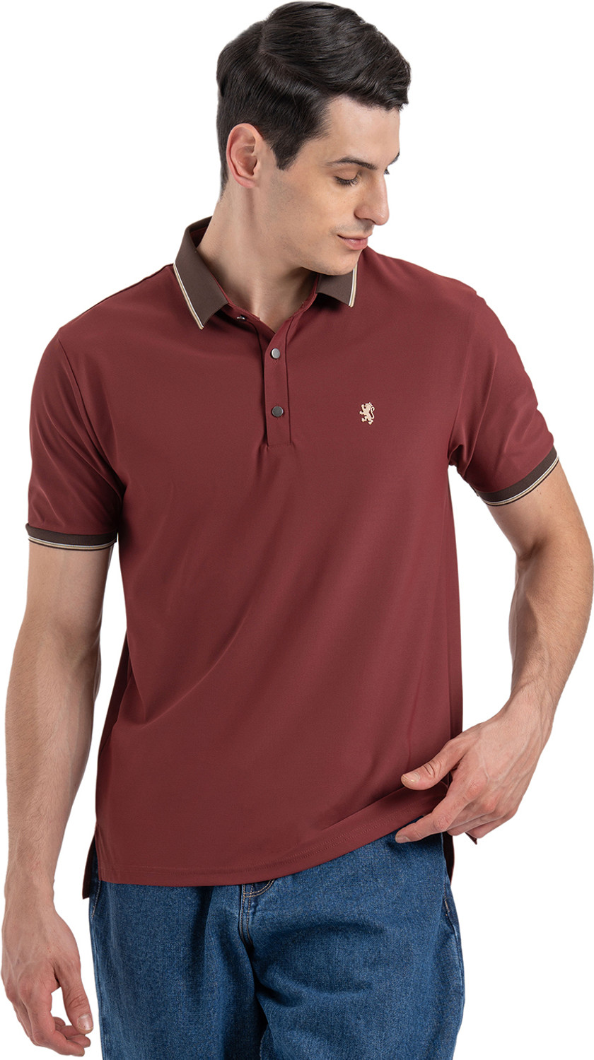 Image of RED TAPE Men Printed Polo Neck Nylon Red T-Shirt