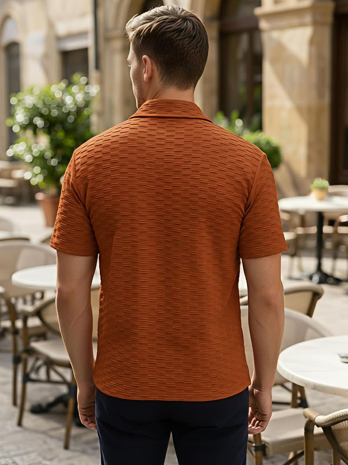 Image of FARROWX Self Design Men Orange T-Shirt
