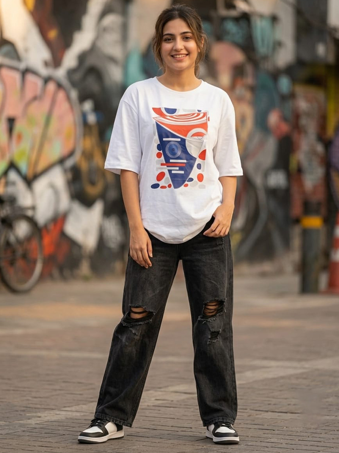 Image of METRONAUT Printed Women Round Neck White T-Shirt
