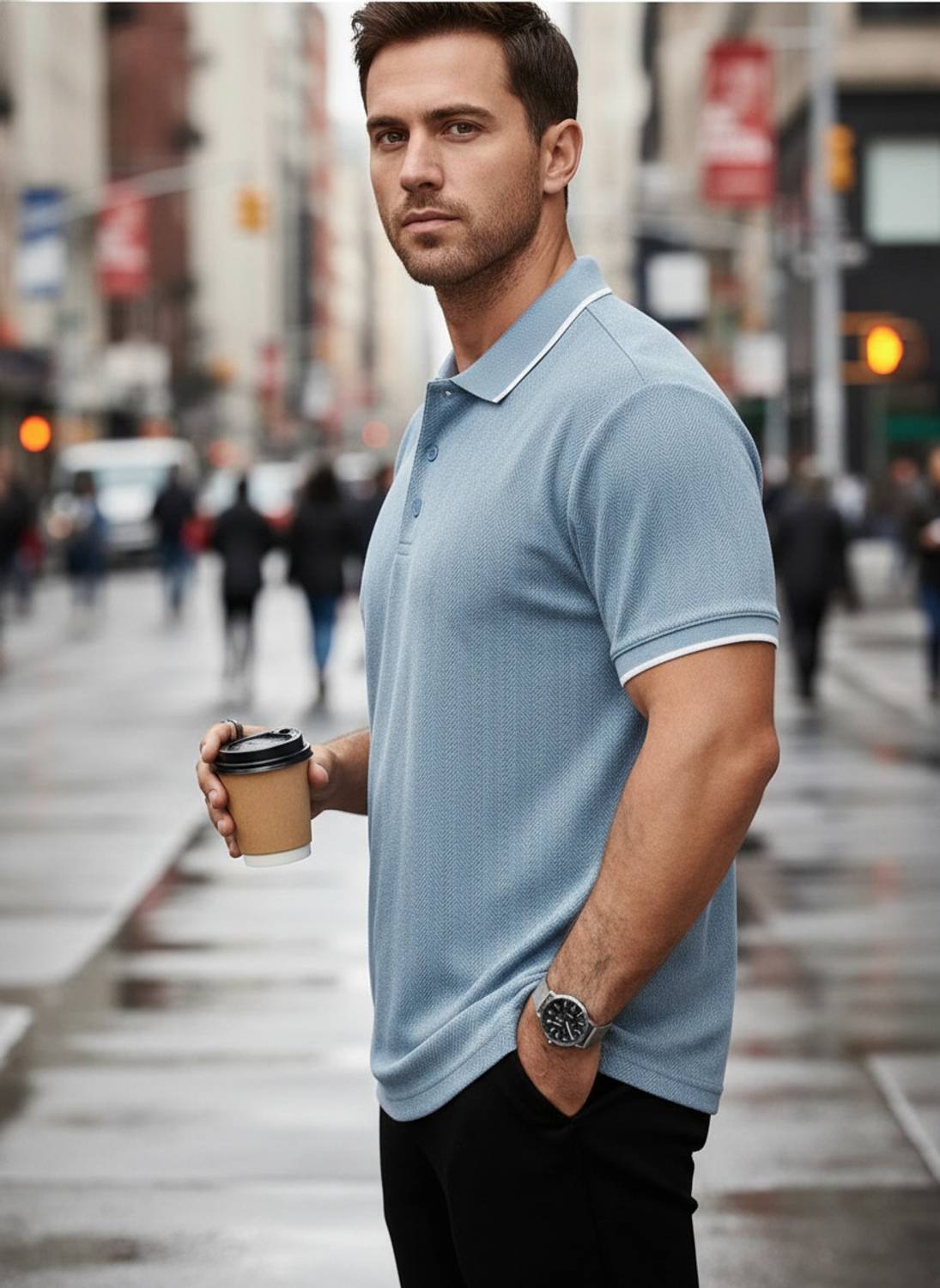 MACK JONNEY Men Blue Polo Neck T-Shirt - Image 3