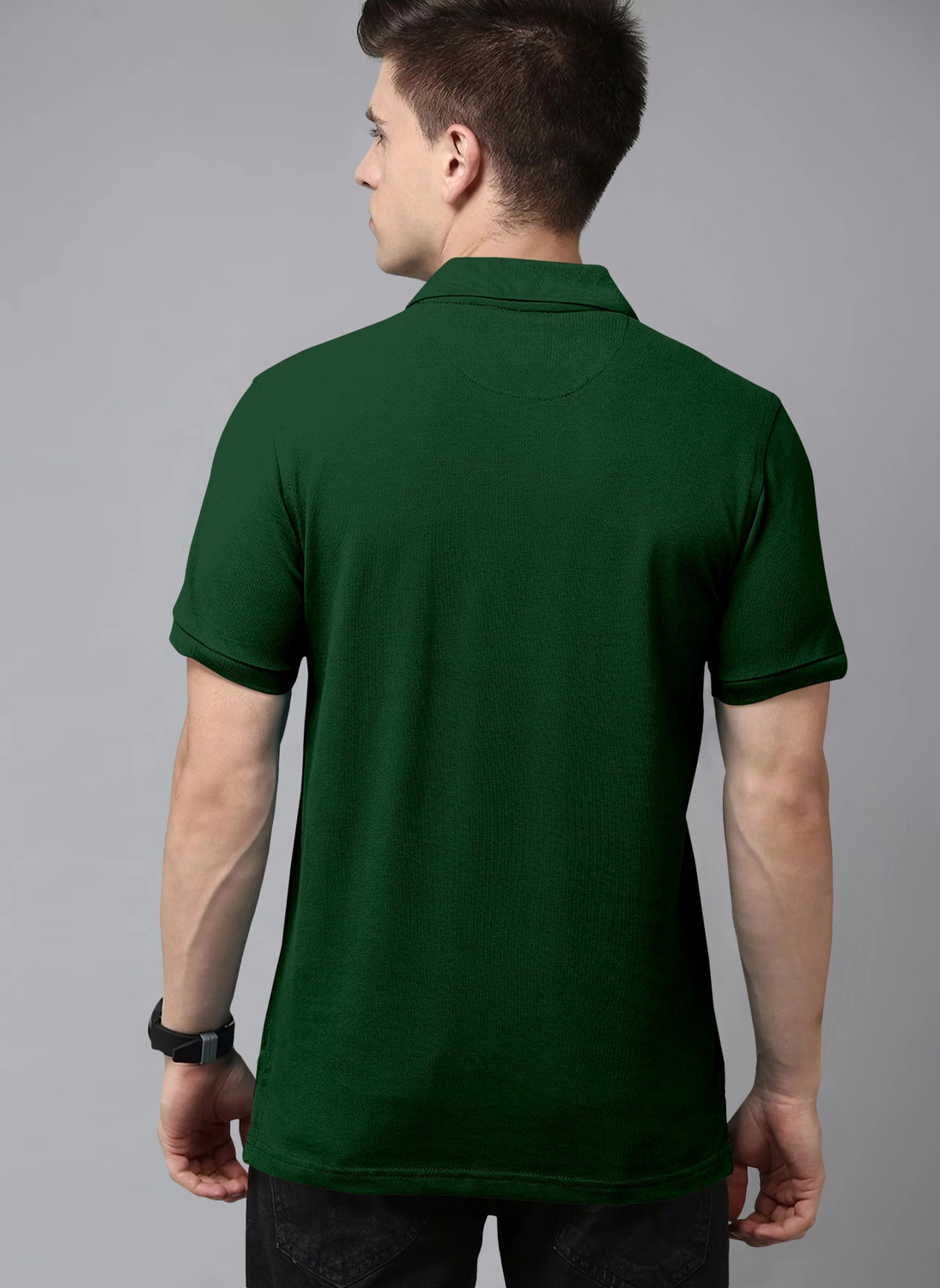 Image of Triptee Solid Men Polo Neck Dark Green T-Shirt