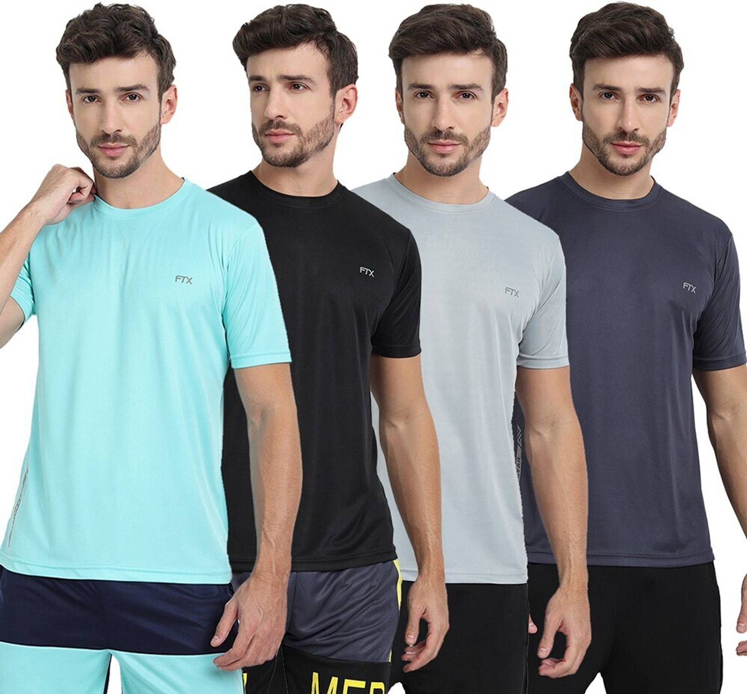 FTX Pack of 4 Men Solid Round Neck Polyester Multicolor T-Shirt