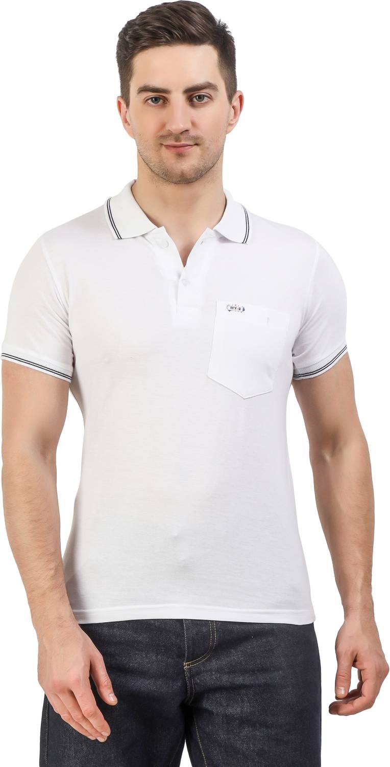 BADOS Solid Men Polo Neck White T-Shirt