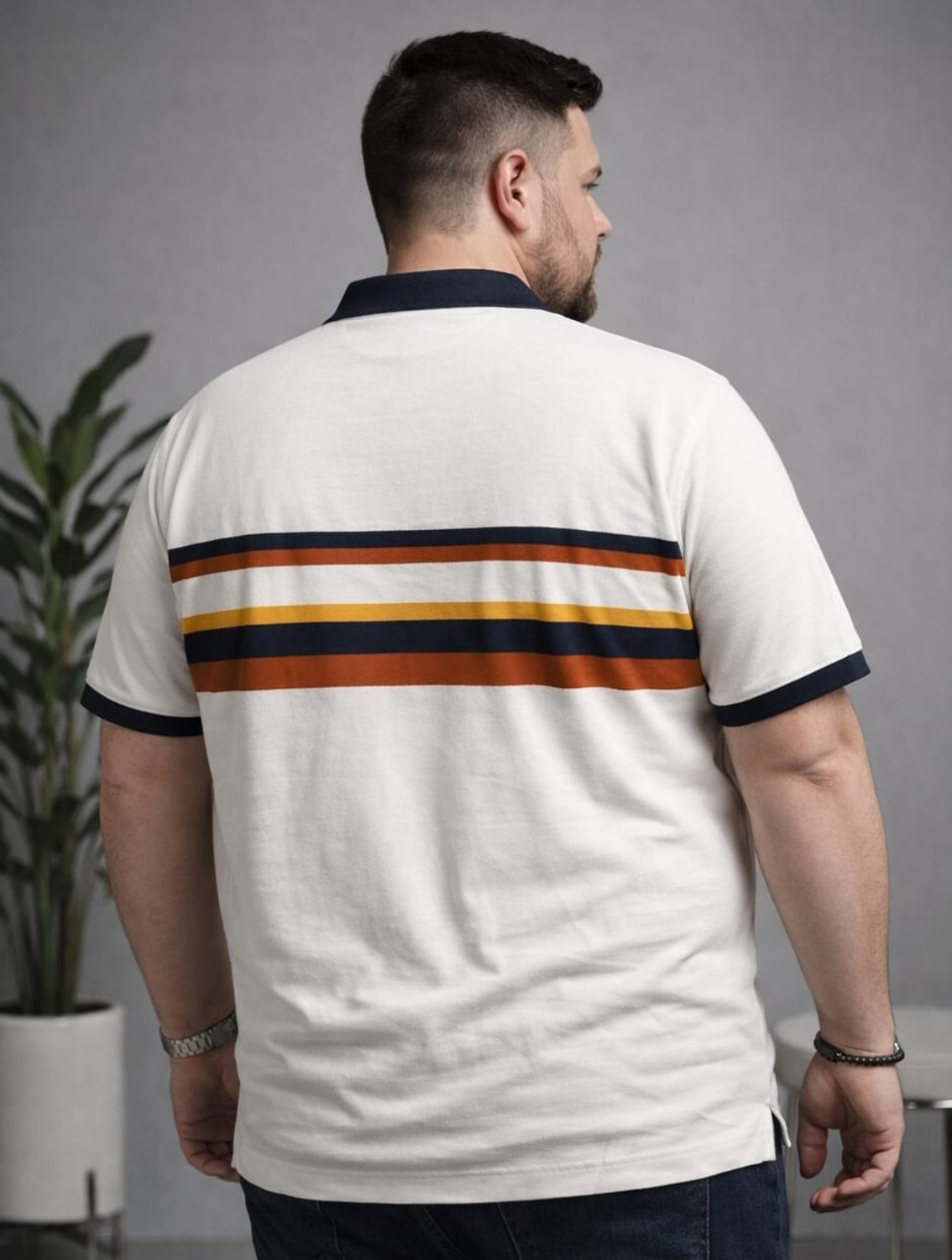 Image of Austivo Striped Men Polo Neck White T-Shirt