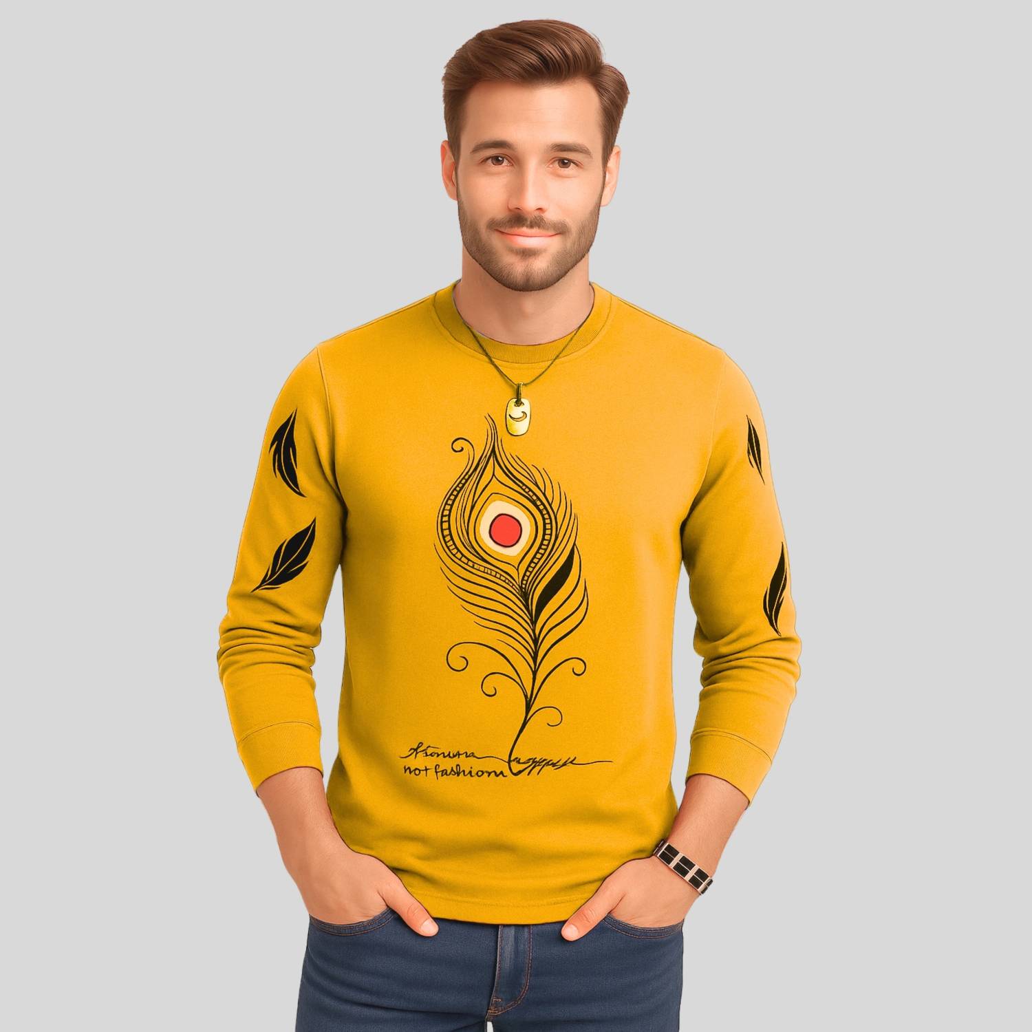 ATLANS Printed Men Round Neck Yellow T-Shirt