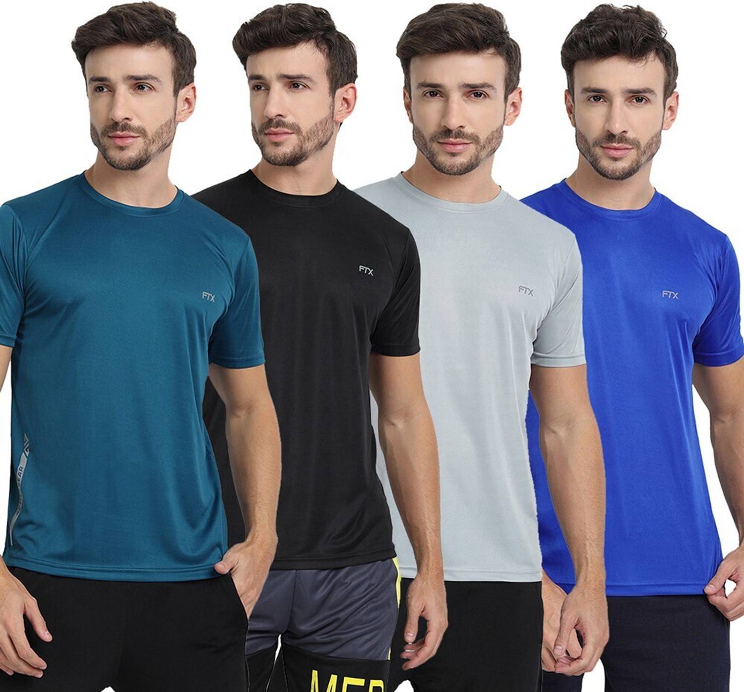 FTX Pack of 4 Men Solid Round Neck Polyester Multicolor T-Shirt