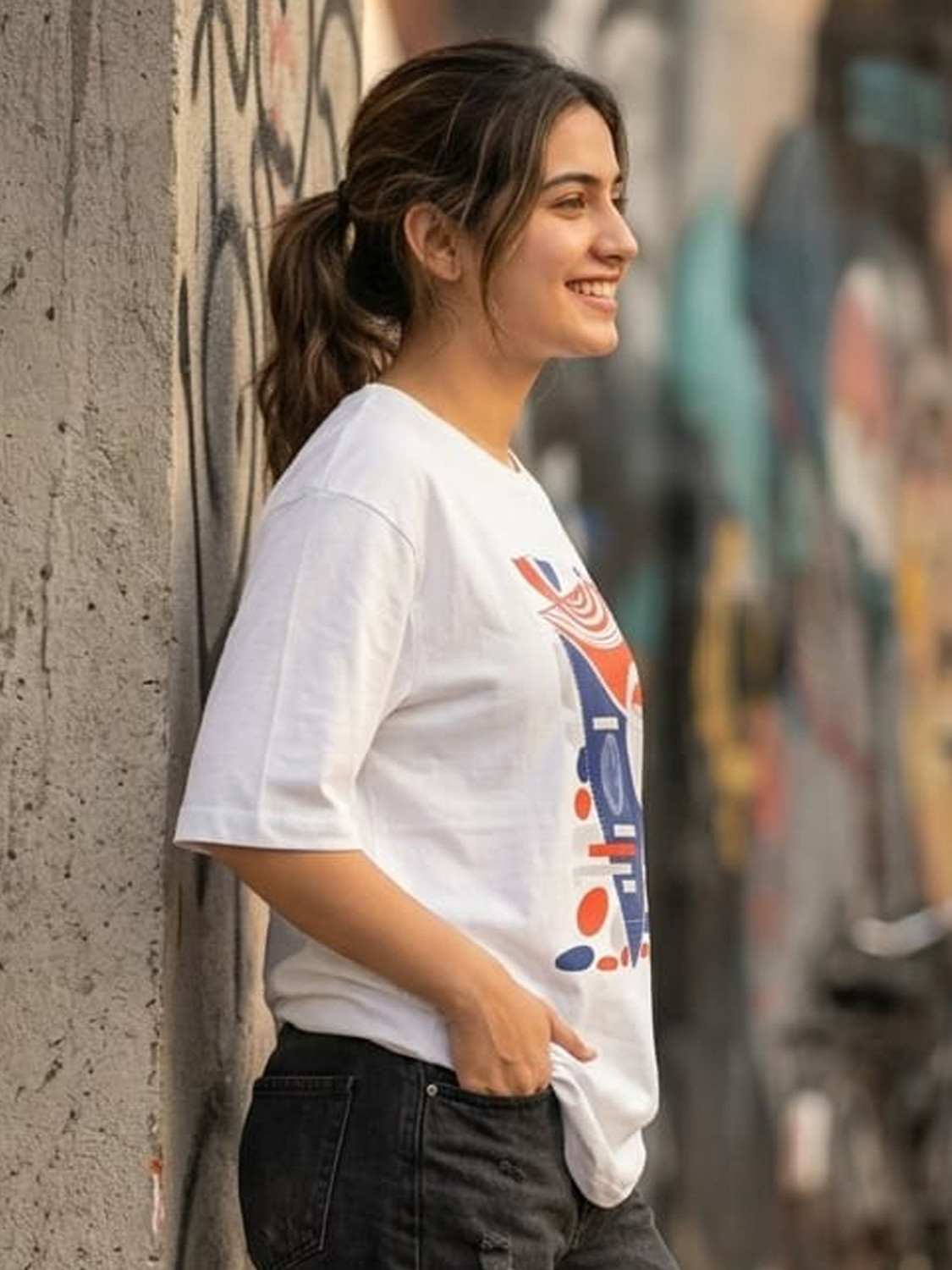 Image of METRONAUT Printed Women Round Neck White T-Shirt