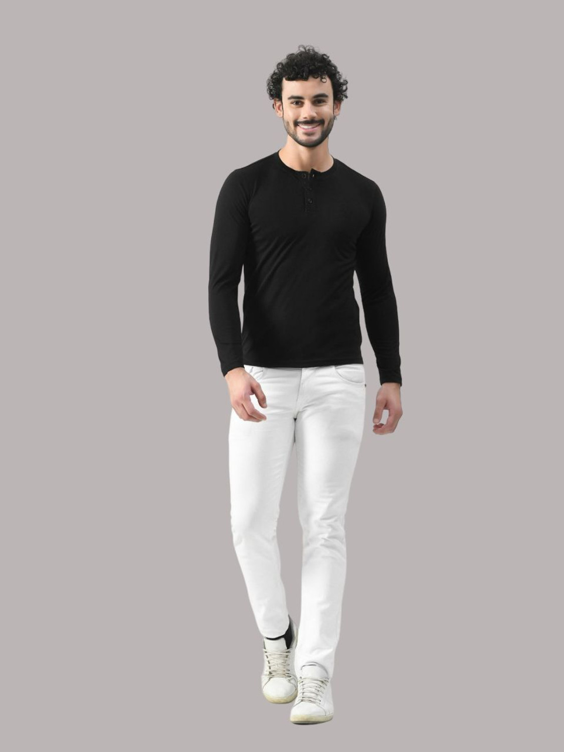 Image of Lawful Casual Solid Men Henley Neck Black T-Shirt