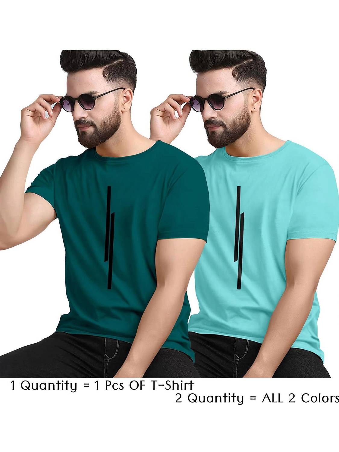 KAJARU Printed Men Round Neck Green, Blue T-Shirt