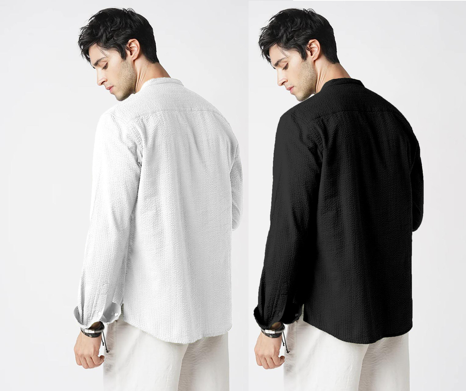 Image of COMBRAIDED Men Self Design Casual White, Black Shirt