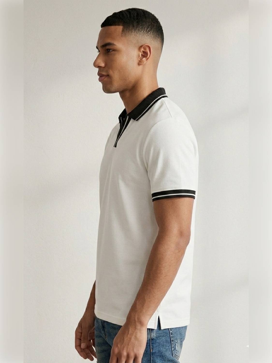 METRONAUT Colorblock Men Polo Neck White T-Shirt - Image 3