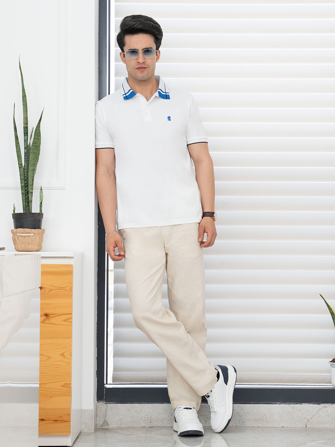 Image of RED TAPE Men Solid Polo Neck Polyester White T-Shirt
