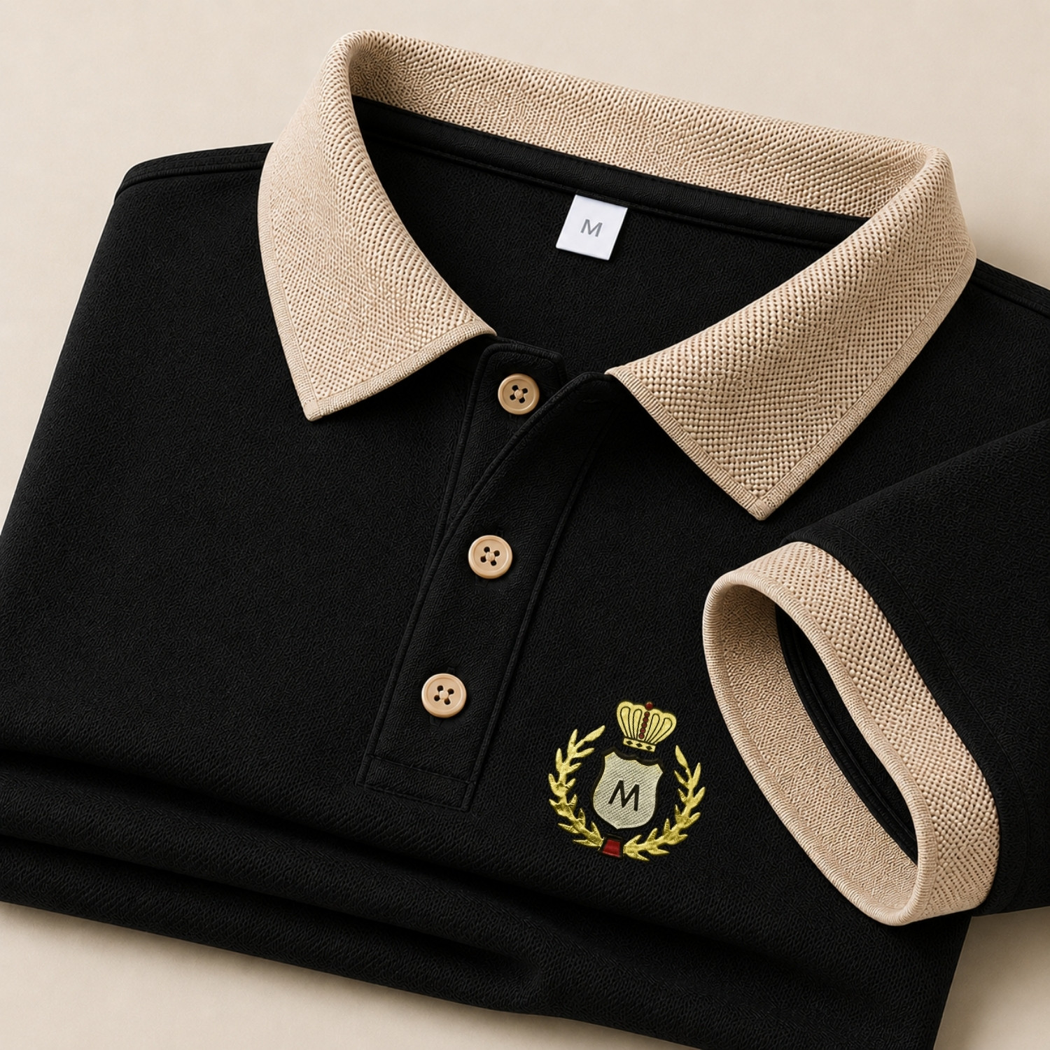 Image of Elivaro Embroidered Men Polo Neck Black T-Shirt